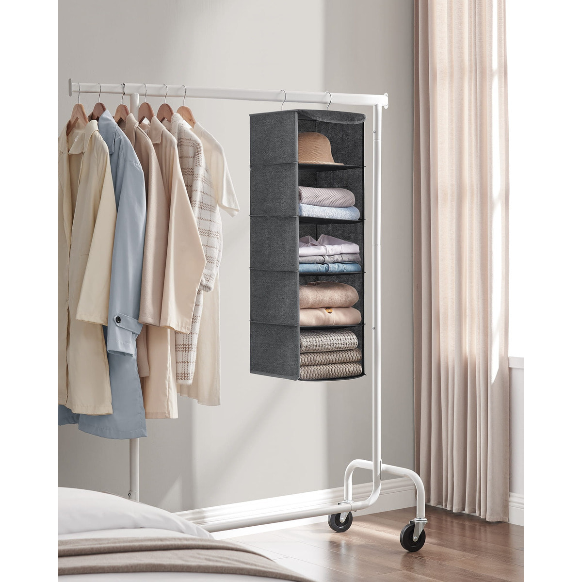Organizer pensile grigio per armadio a 5 scomparti