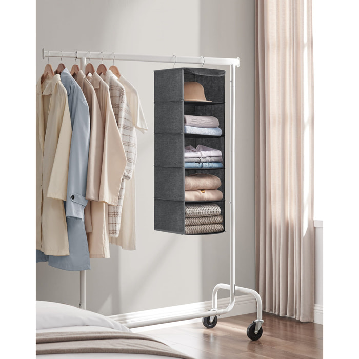 Organizer pensile grigio per armadio a 5 scomparti