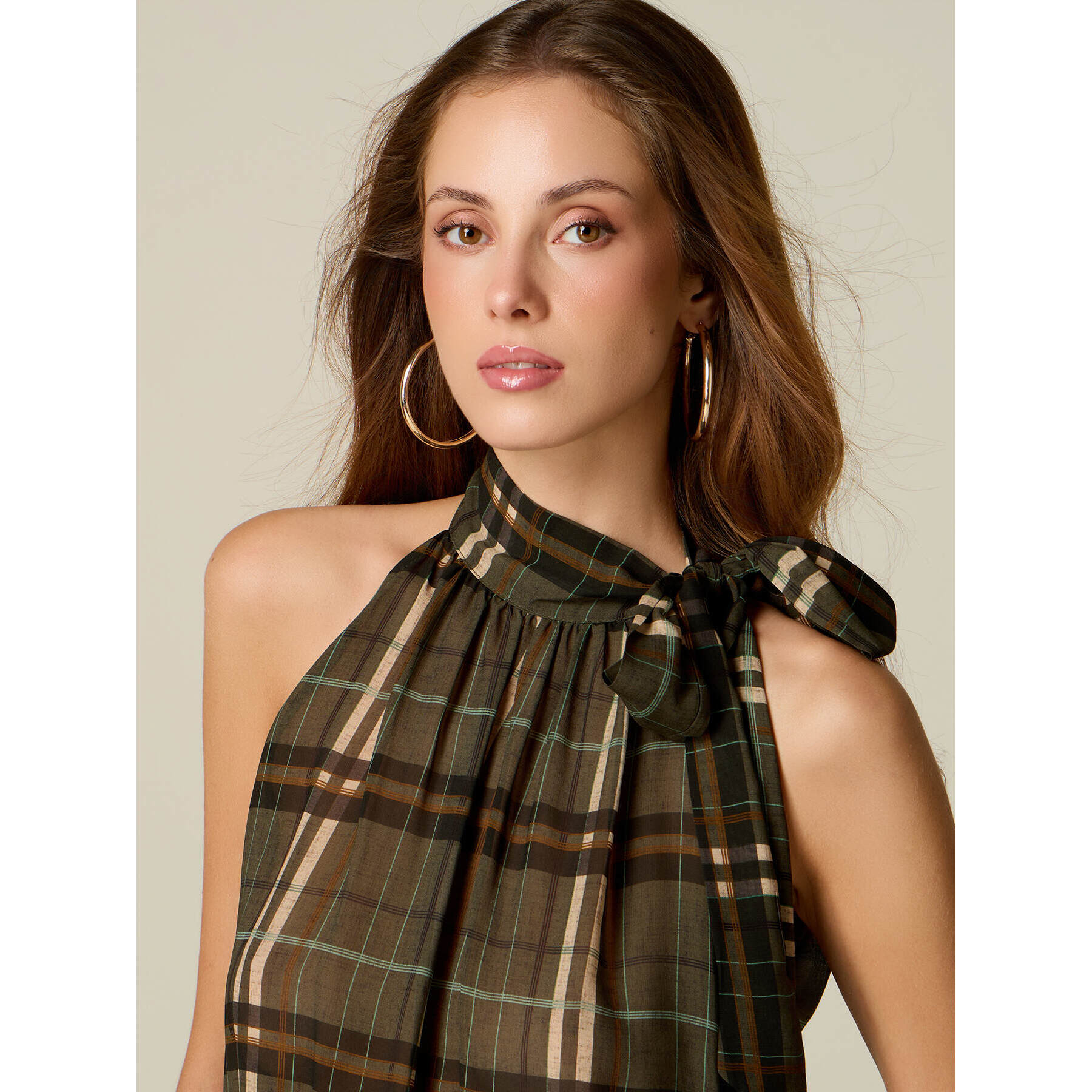 Oltre - Top fantasia con scollo ad americana - Verde militare