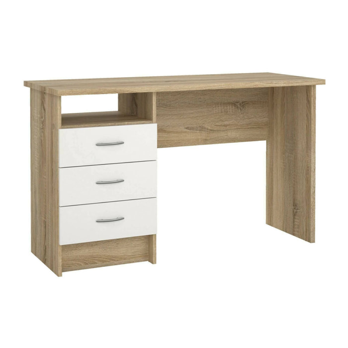 Scrivania Andre, Scrittoio multiuso, Tavolo per ufficio porta PC, Piano di lavoro, 120x48 h72 cm, Quercia e Bianco
