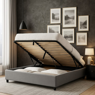 Lit coffre Futura | Ouverture électrique avec télécommande | Espace de stockage jusqu'à 900 L | Simili Cuir | Gris