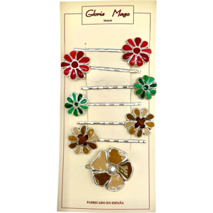 Pack 6 horquillas +pasador plata 10µ lacado colores