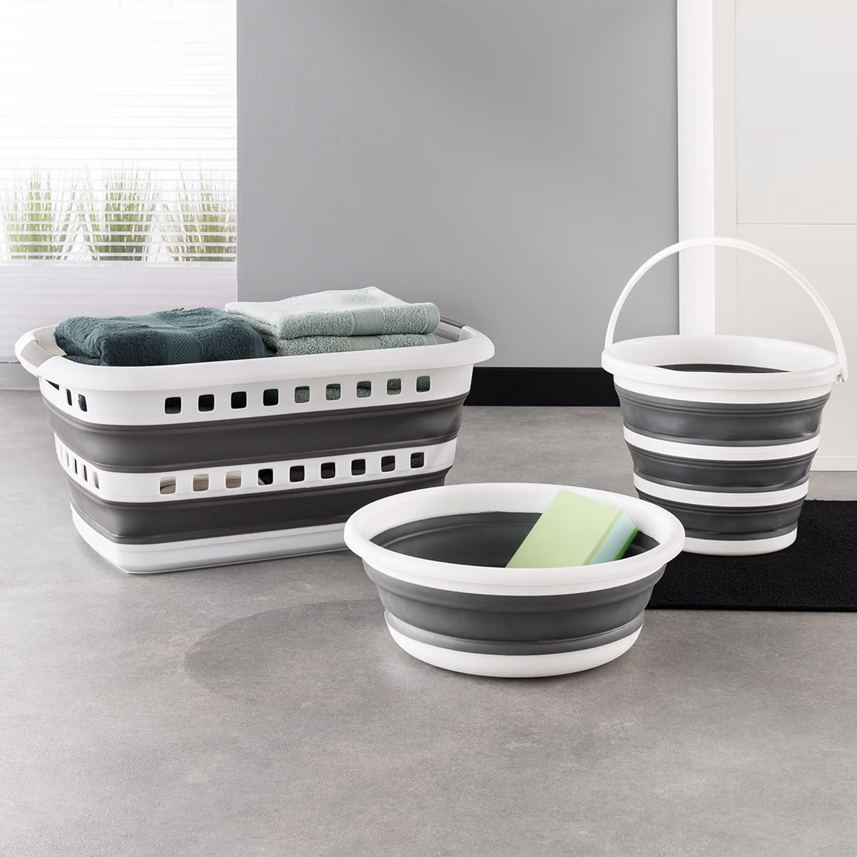 Panier à linge rétractable 45L - Gris