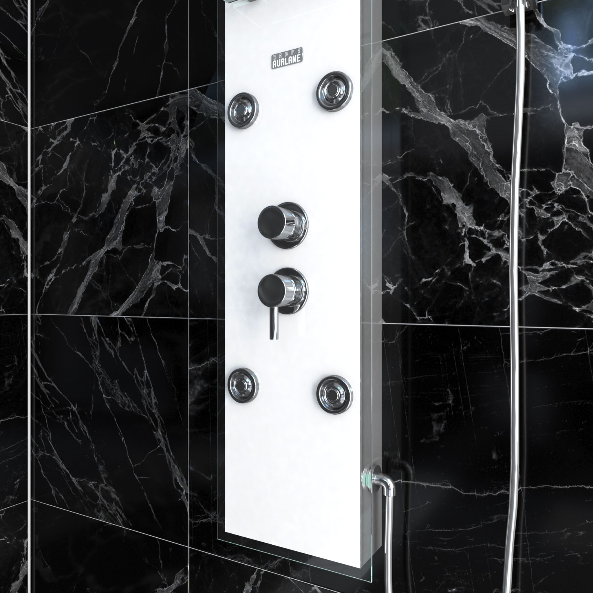 Colonnne de douche a hydromassage - 22x125cm - en verre trempe + buses hydromassantes- EPSILON WHITE