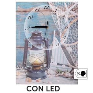 Orologio quadro mare con led in legno con lanterna cm30x40x2,2