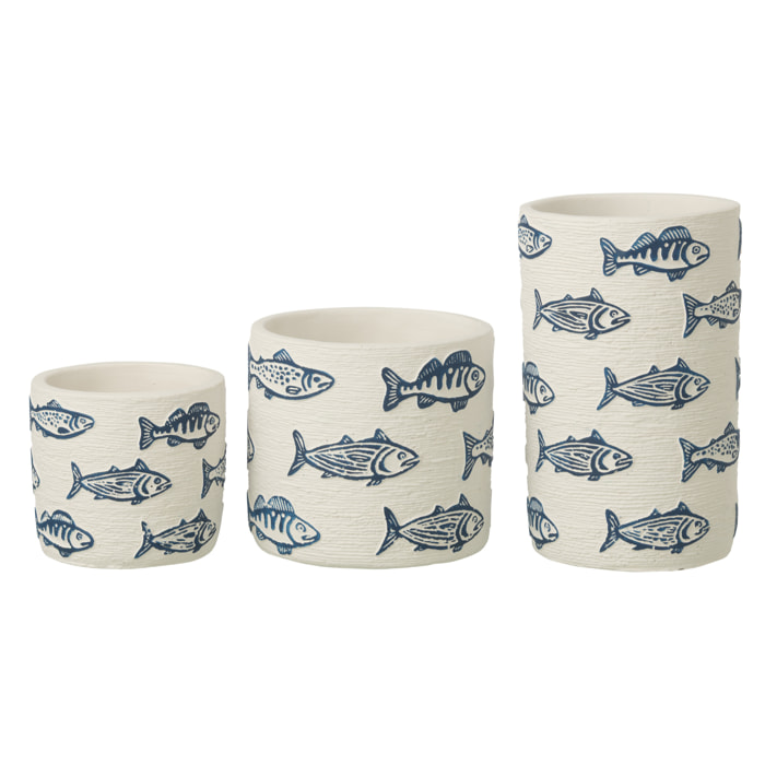 J-Line Cache-pot Poisson Rond - céramique - blanc/bleu - large