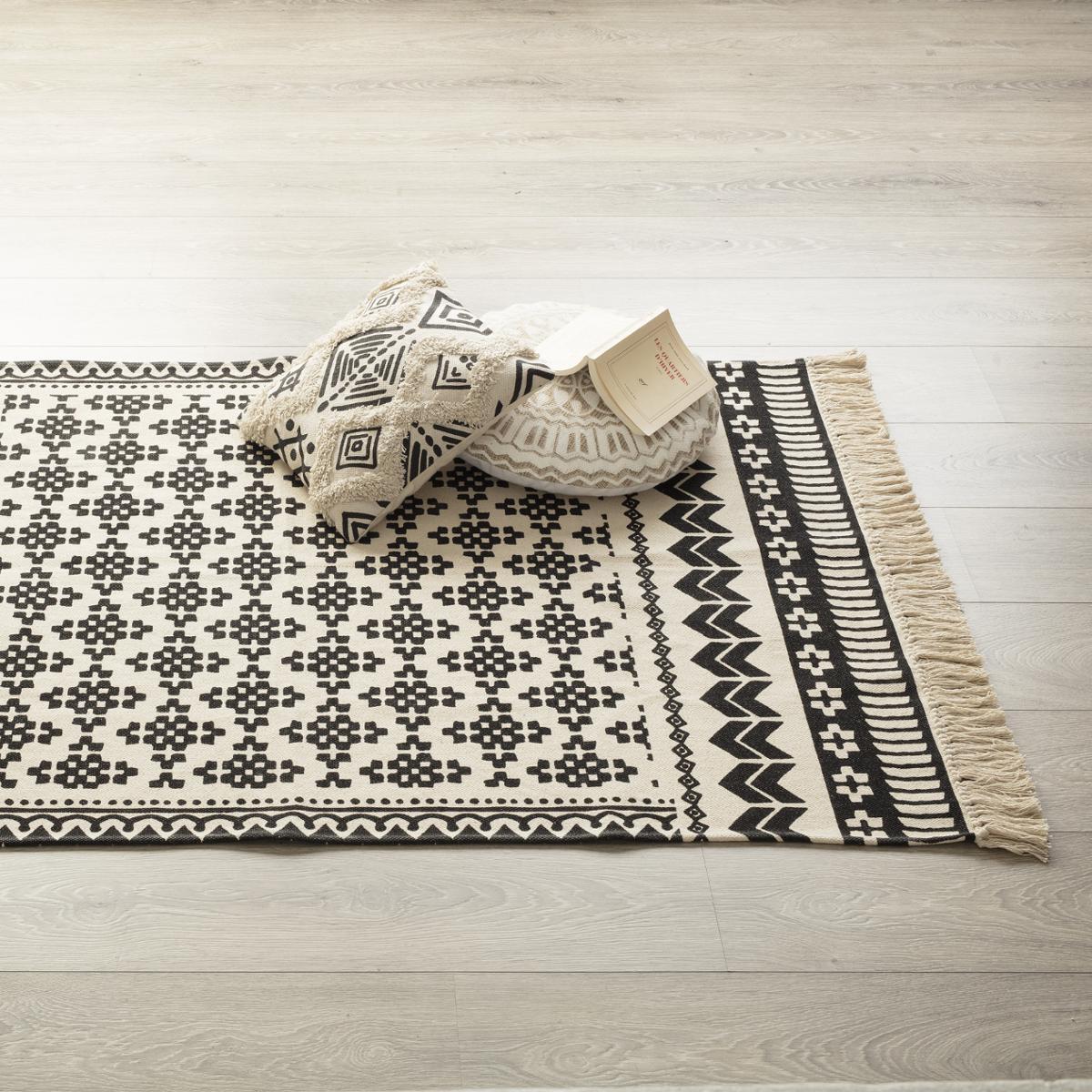 Tapis "Delhi" coton noir et blanc 120x170cm