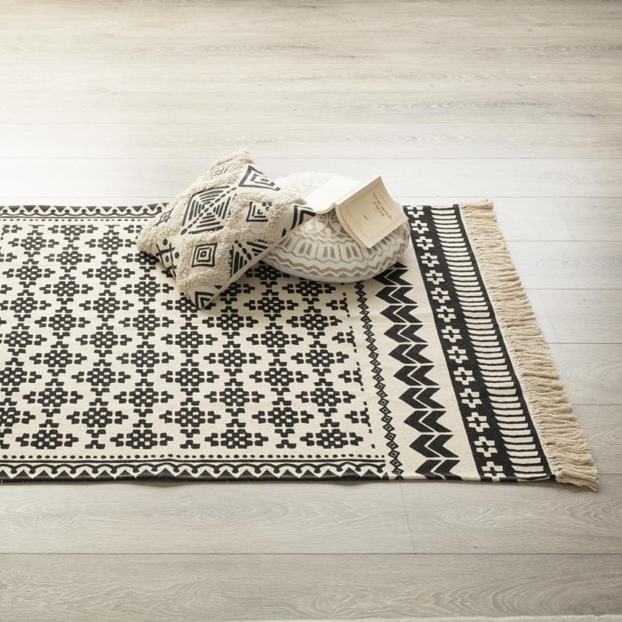 Tapis "Delhi" coton noir et blanc 120x170cm