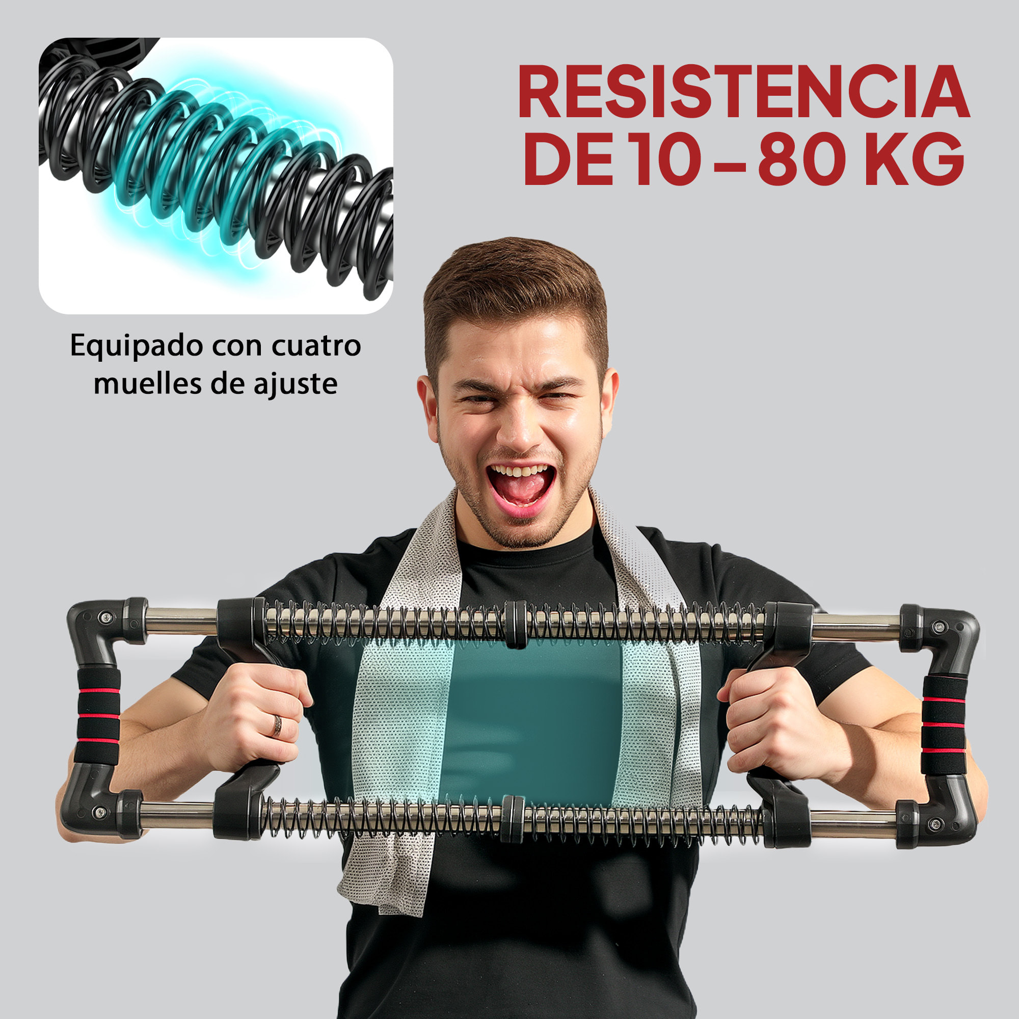 Extensor de Pecho Músculo Extensor Ajustable Extensor para Musculación con Resistencia Ajustable 10-80 kg para Entrenamiento en Hogar Oficina Viaje Negro