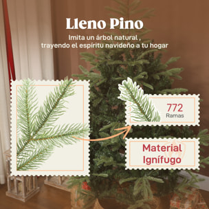 Árbol de Navidad Artificial 180 cm, Árbol de Navidad con 772 Ramas Densas y Soporte Metálico Plegable, Fácil Montaje, para Salón, Interior, Verde