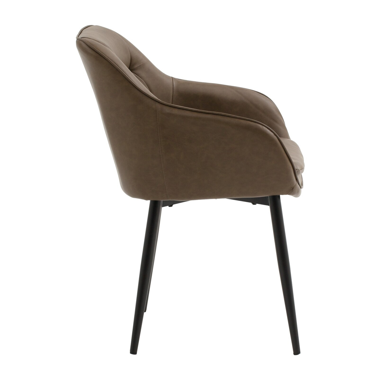 Set di 2 poltroncine HAMMERSMITH in similpelle marrone e gambe in metallo nero, con braccioli