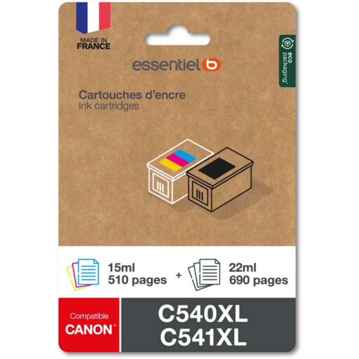 Cartouche d'encre ESSENTIELB Pack Compatible C540/C541 XL (Noir + 3 Couleurs Haute Capacité)