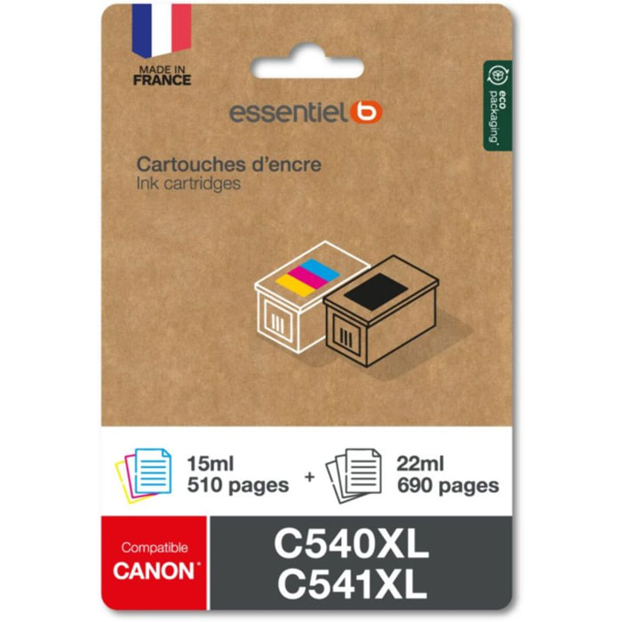 Cartouche d'encre ESSENTIELB Pack Compatible C540/C541 XL (Noir + 3 Couleurs Haute Capacité)