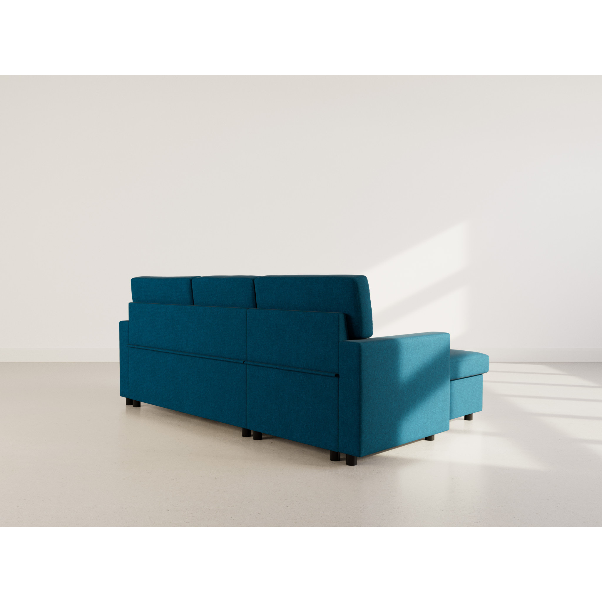 Meiya - canapé d'angle réversible 4 places convertible avec coffre en tissu - Bleu
