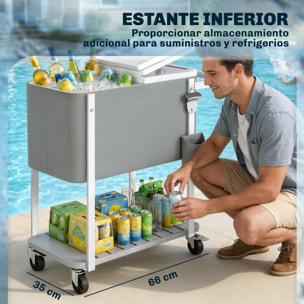 Carrito Nevera de 56L con Ruedas, Carro de Bebidas con Estante, Abrebotellas, Recogetapas, Drenaje y Asa, Mesa Nevera Jardín Exterior para Patio, Fiesta, BBQ, 84x38x83 cm, Gris