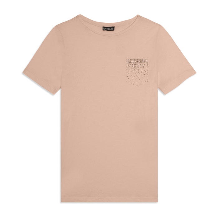 T-shirt manica corta con strass a forma di taschino FREDDY