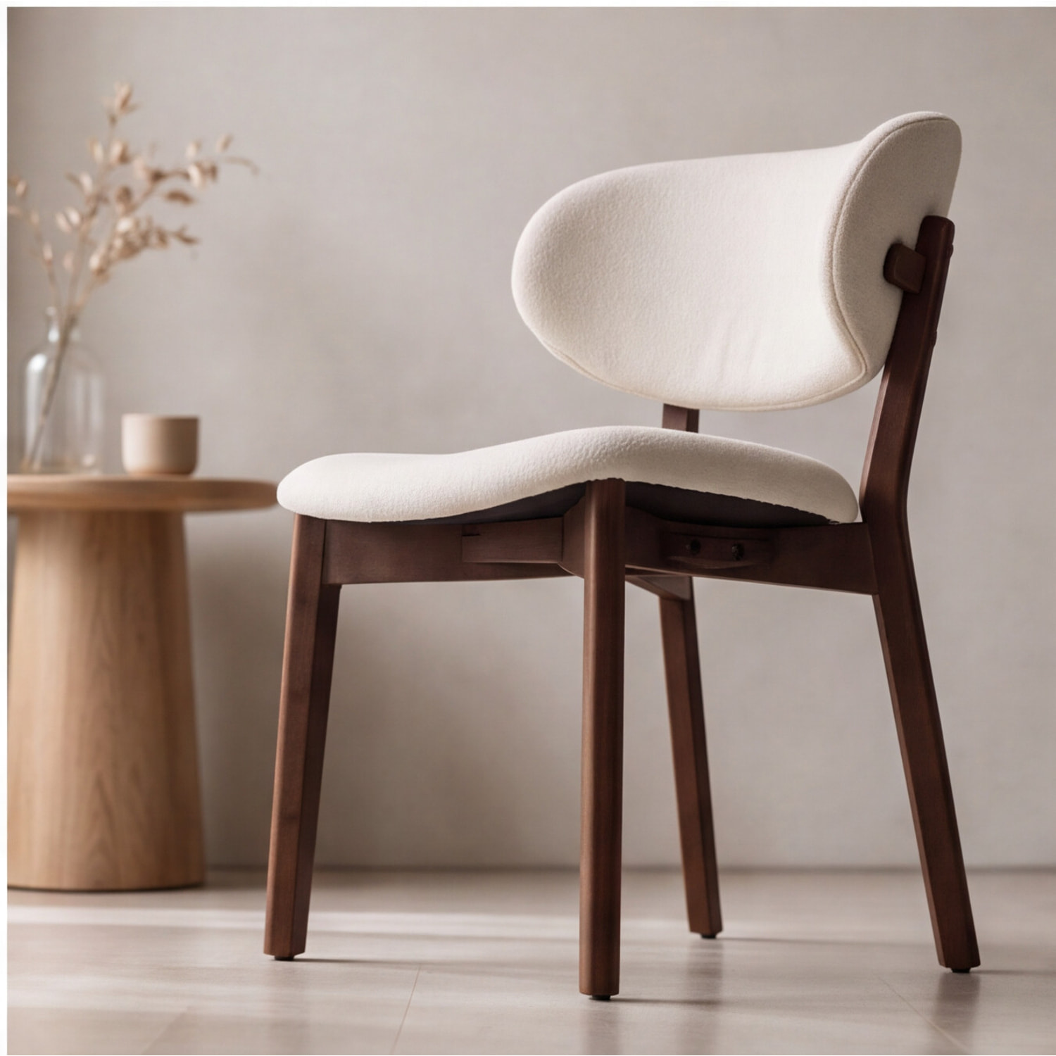 Lot de 2 chaises en bois foncé et tissu boucle beige AURA