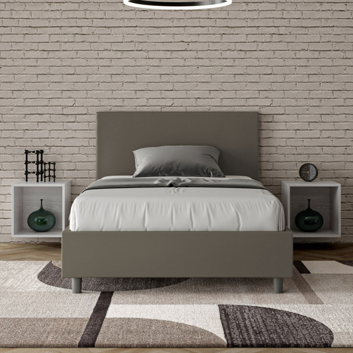 Letto una piazza e mezza contenitore imbottito 120x190 similpelle cappuccino Adele