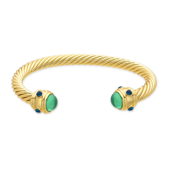 Brazalete de Cristal Verde acabado en oro amarillo de 18k