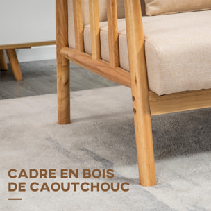 Canapé lounge 2 places - 2 coussins inclus - assise profonde - accoudoirs - structure bois hévéa - aspect lin beige