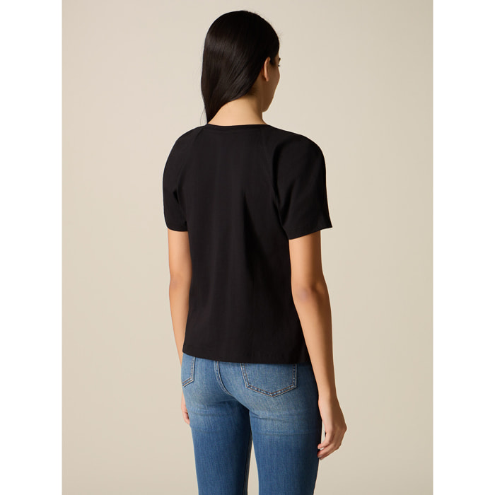 Oltre - T-shirt in cotone con castoni - Nero