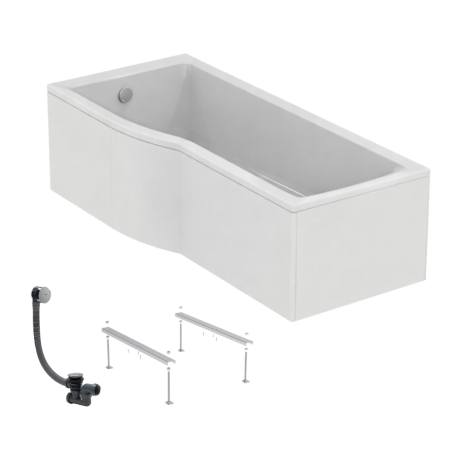 Baignoire bain douche 170 x 80 cm gauche Connect Air + tablier + pieds + vidage Chromé