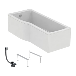 Baignoire bain douche 170 x 80 cm gauche Connect Air + tablier + pieds + vidage Chromé