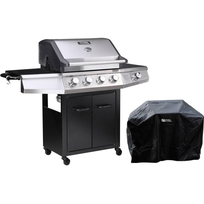 Barbecue gaz ''Bingo 5'' - 5 Brûleurs dont 1 latéral - 15.2kW + Housse protection - Noir