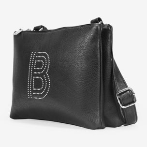 Bolso bandolera negro con tachas y doble cremallera