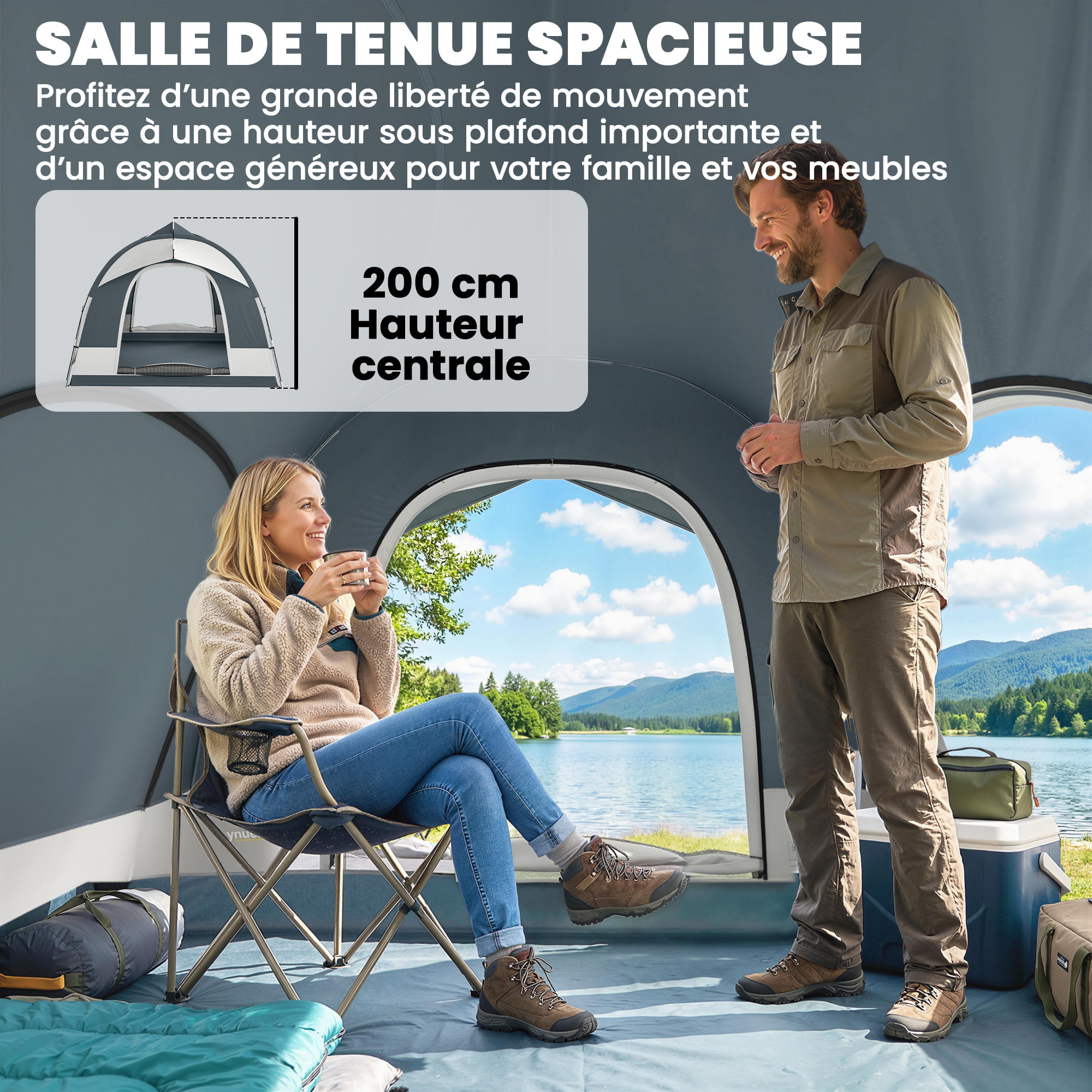 Tente de camping 2-4 personnes tente de voiture 2 en 1 bleu foncé