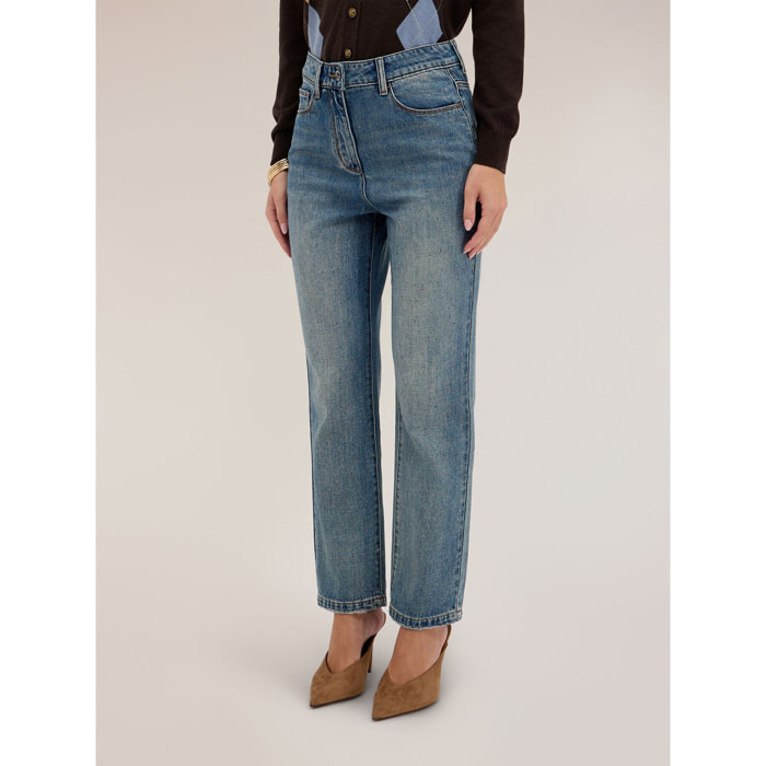 Motivi - Jeans regular vita alta con dettaglio strass - Azzurro