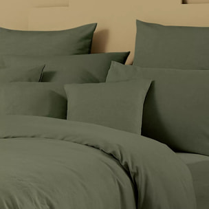 Taie d'oreiller lin & coton 160 g/m² uni vert Le metis francais kaki