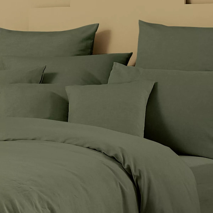 Taie d'oreiller lin & coton 160 g/m² uni vert Le metis francais kaki