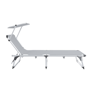 Lettino Pieghevole Prendisole Con Tettuccio Parasole Regolabile 6 Posizioni In Alluminio Sdraio Spiaggia Mare Giardino Piscina 187x59x29 Cm Grigio