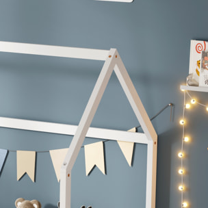 Lit Cabane Nid enchanté 90 x 190 cm, Blanc, Bois de Pin naturel, Barrières latérales de sécurité, Favorise l'imagination