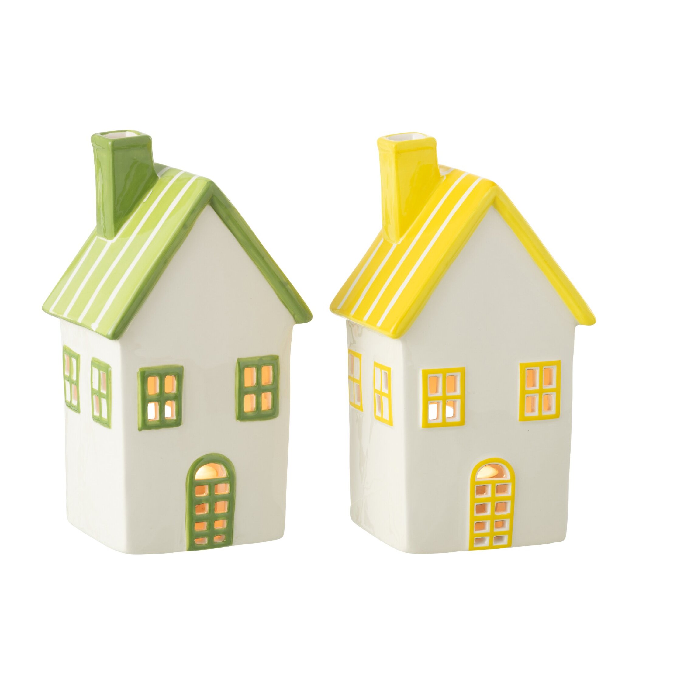 J-Line photophore Maison Dolomite - céramique - jaune/vert - 2 pcs