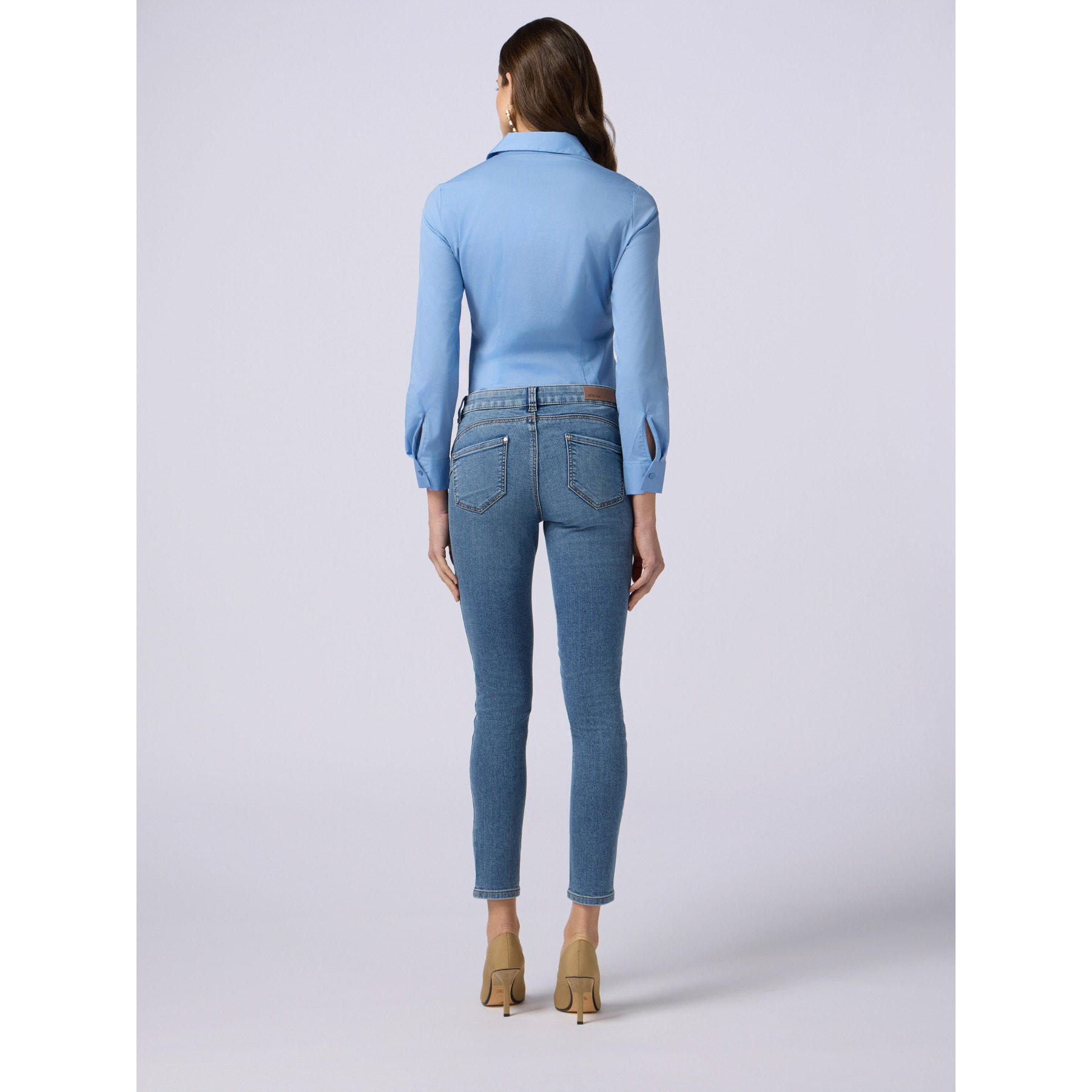 Oltre - Jeans skinny con bottone gioiello - Azzurro