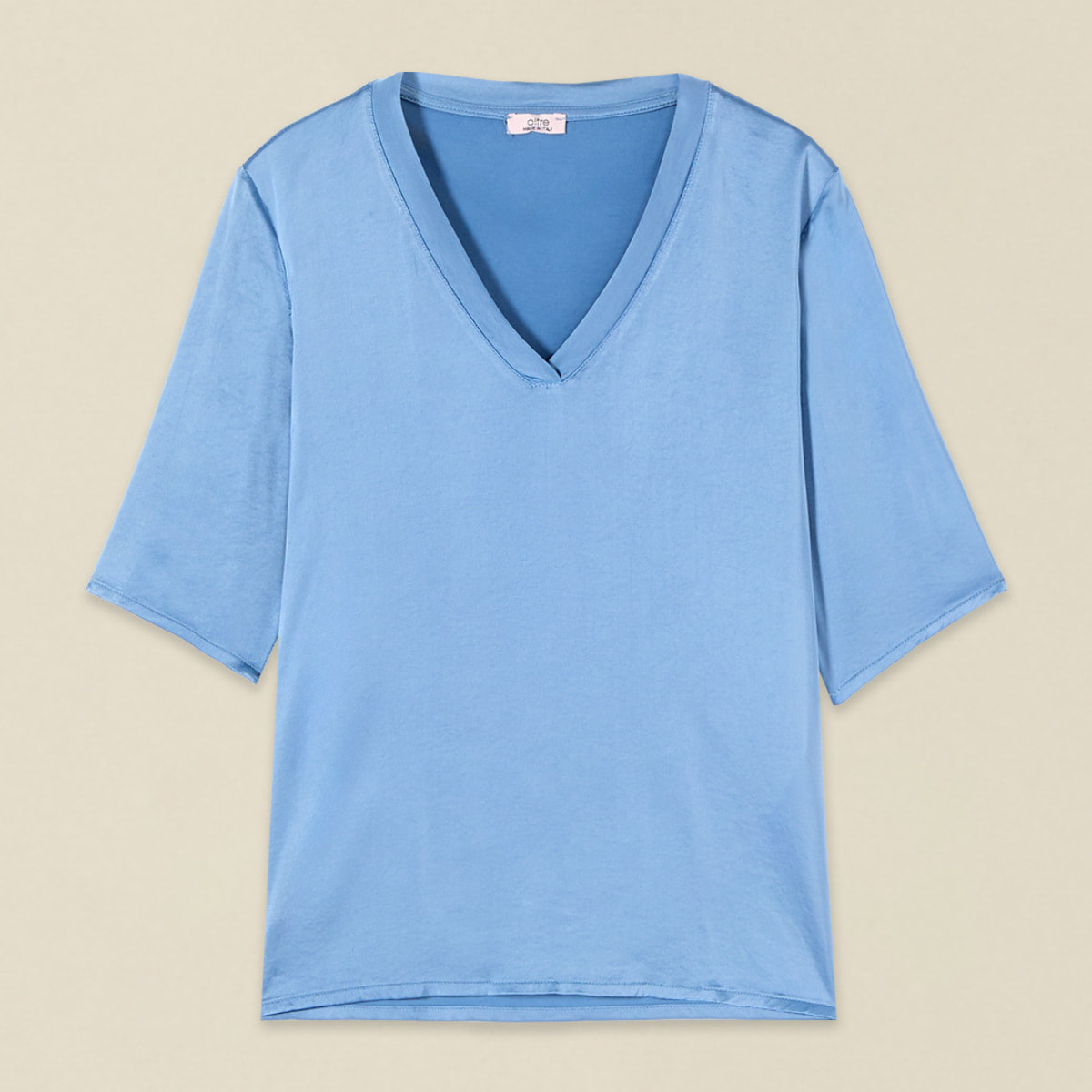 Oltre - Blusa maniche corte in raso - Azzurro