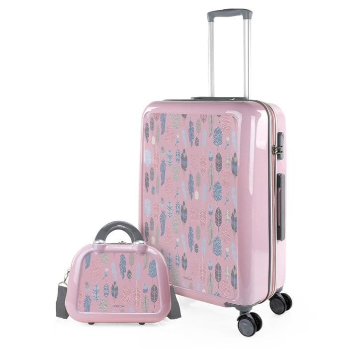 Juego De Maletas Pc Itaca Base Rosa Rosa Plumas