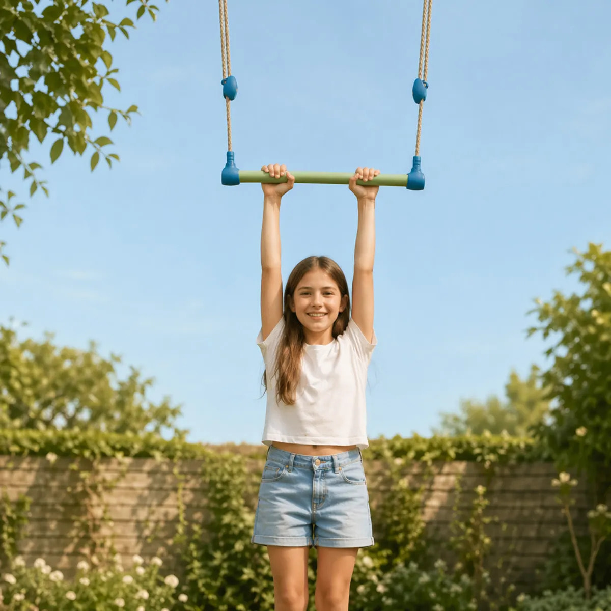 Trapèze métal bleu/vert pâle pour portiques de 1,90 à 2,50 m