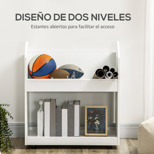 HOMCOM Estantería Librería con Ruedas Estantería para Libros con 2 Estantes de Almacenamiento y 2 Asas para Salón Cocina Estudio Estilo Moderno 71x40x78 cm Blanco