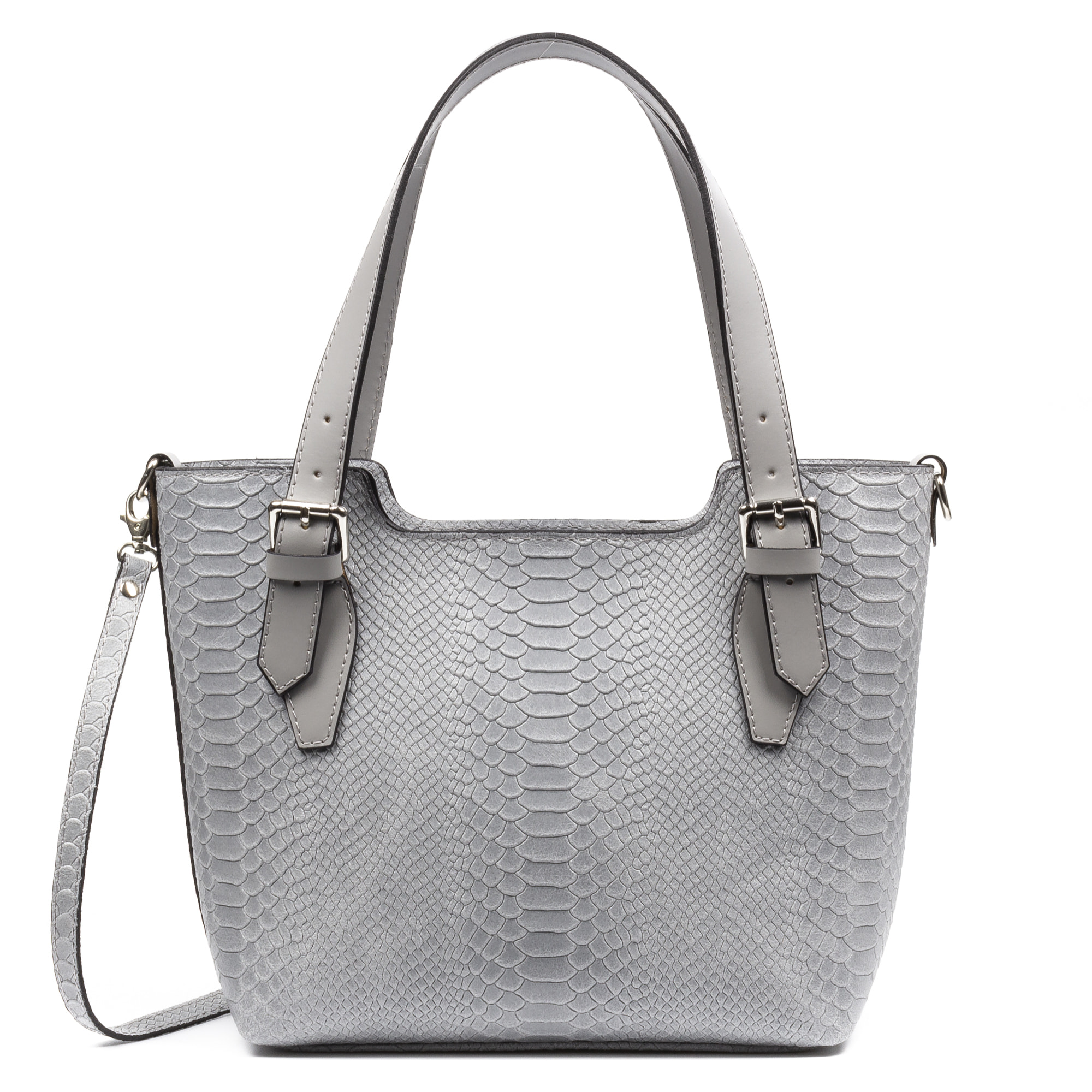 FIRENZE ARTEGIANI Borsa Tote da Donna Arezzo. Vera Pelle Scamosciata Incisione Serpente Made in Italy 37x14x27 Cm. Colore: blu grigio