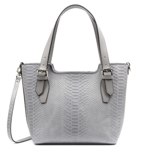 FIRENZE ARTEGIANI Borsa Tote da Donna Arezzo. Vera Pelle Scamosciata Incisione Serpente Made in Italy 37x14x27 Cm. Colore: blu grigio
