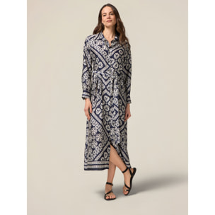 Oltre - Chemisier in raso fantasia geometrica - Blu