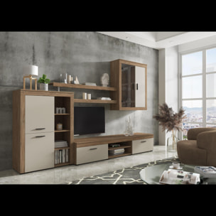 Parete Attrezzata Da Soggiorno Salotto Moderna Con Ante Mensole Vani A Giorno Vetrinetta Mobile TV Design Moderno 293x193x50 Cm Bianco Rovere Scuro