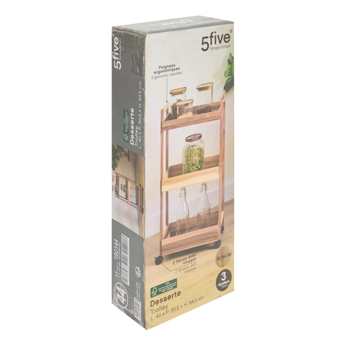 Desserte 3 niveaux Acacia L40 cm