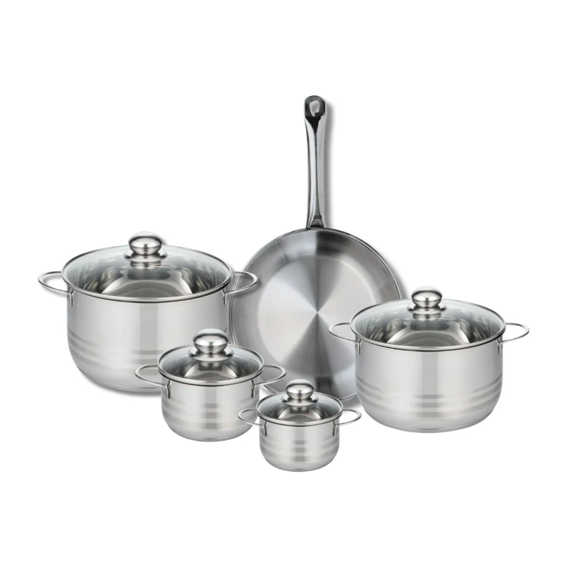 Ensemble de 1 Poêle de cuisson 28 cm et 4 faitouts 12, 14, 20 et 24 cm Elo Profi Brillant