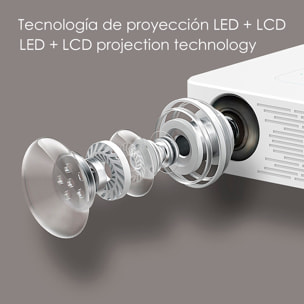 Proyector LCD Y2 soporte de 4K UHD, duplicación de pantalla para iOS y Android. De 60 a 150 pulgadas, 260 lm. Con mando a distancia.