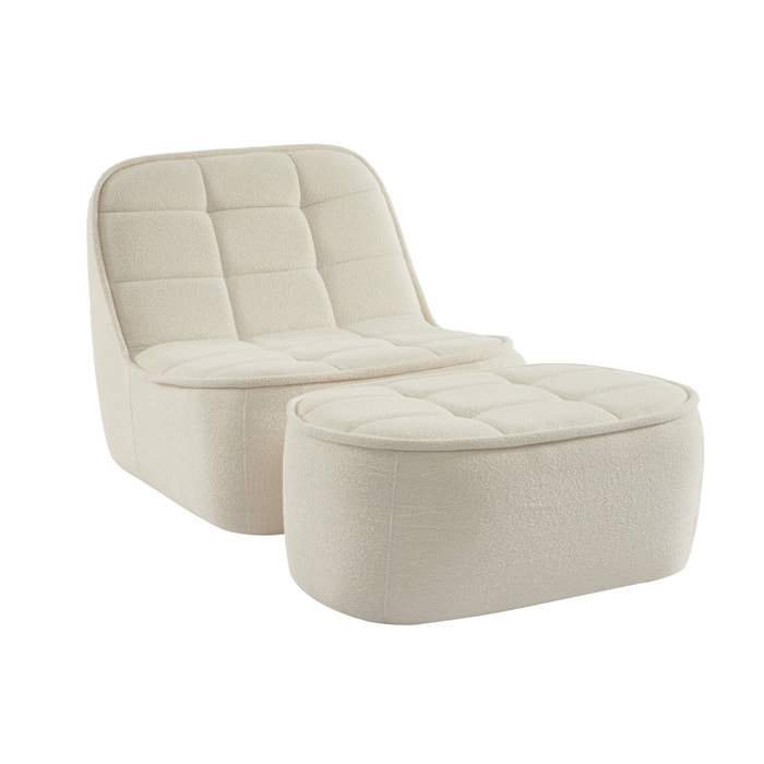Chauffeuse bouclette texturée 1 place + repose pieds blanc cassé L 93 x P 104 x H 85cm - Boni