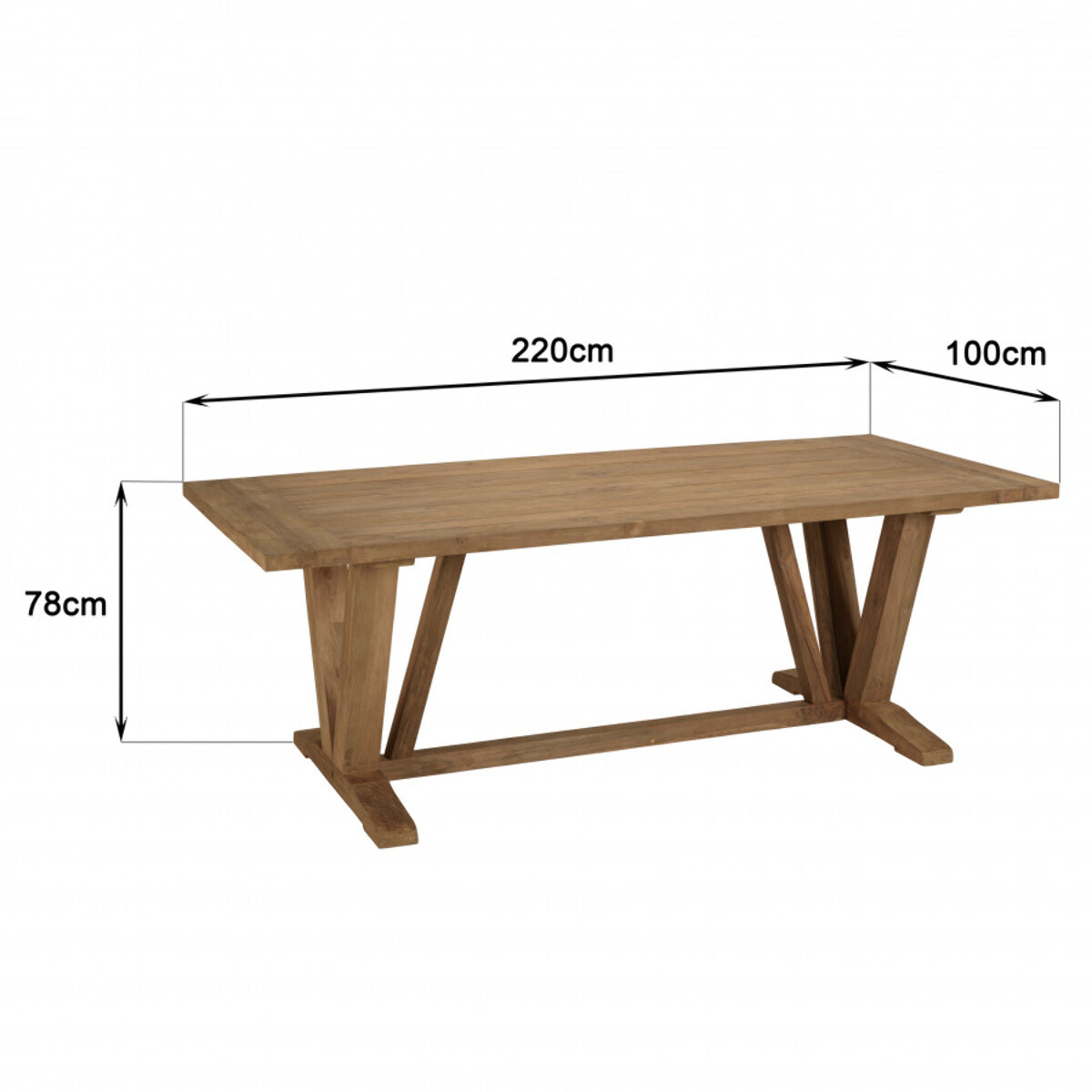 KALLY - Table à manger jardin 220x100cm teck recyclé pieds en V inversé